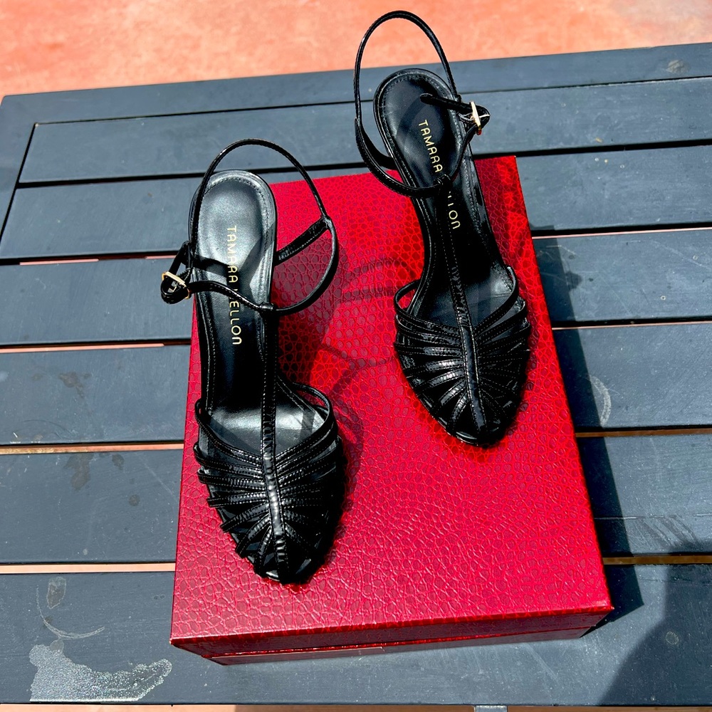 Tamara Mellon black caged heels. 36, 5.5.